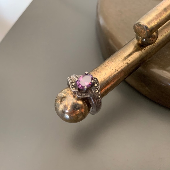 Sterling Silver .925 Amethyst & Marcasite Ring – Vintage Style - Picture 6 of 6